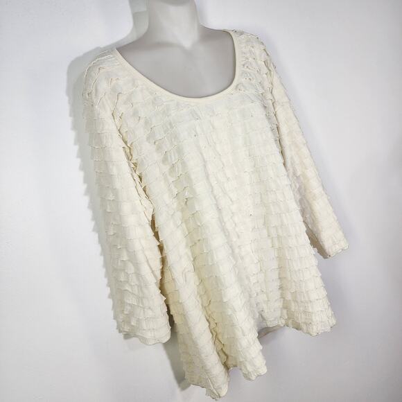 Slinky Brand Top Womens 2X Ivory Tiered Layered Ruffle Scoop Neck Boho Blouse 90 - Picture 6 of 11